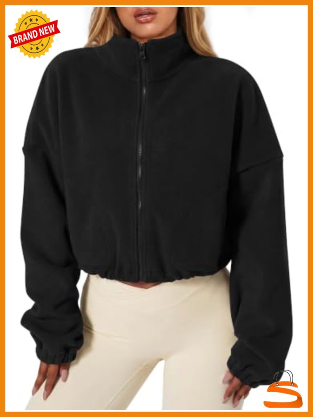 Cropped Fleece Jacket Full Zip Stand Collar Sherpa Coat Lightweight